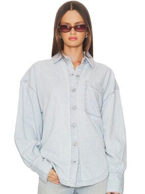 Free people Light Wash Denim Button-Up Shirt